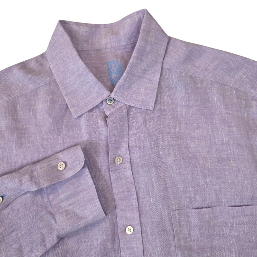 J.McLaughlin Men's S 100% Linen Button Down Shirt Lavender Long Sleeve Solid‎
